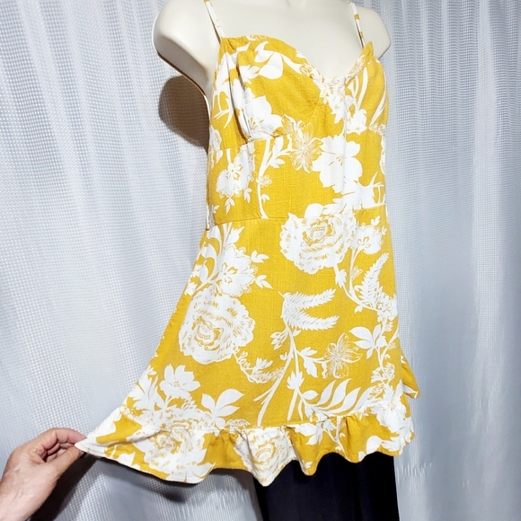 Wild Fable Golden Yellow Floral Ruffled Mini Dress (XL) - Picture 2 of 9